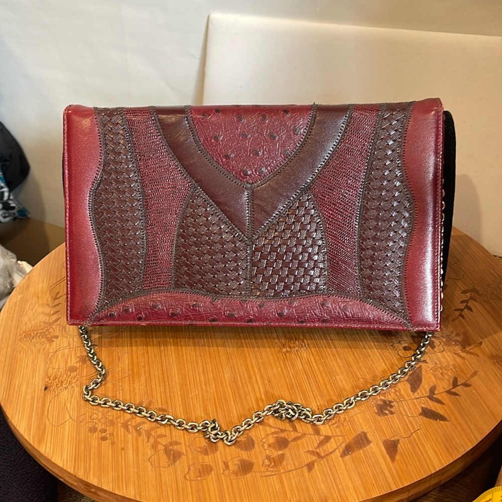 Vintage Original by Caprice Leather clutch/shoulder bag Maroon, wine leather